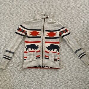 SuperDry Men's Big Zip Aztec Western Buffalo Knit Cardigan Sweater Size Medium